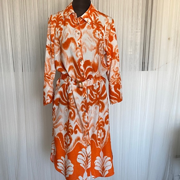 Dresses & Skirts - Anthropologie Fig + Flower Orange and White Patterned Summer Dress Size Large